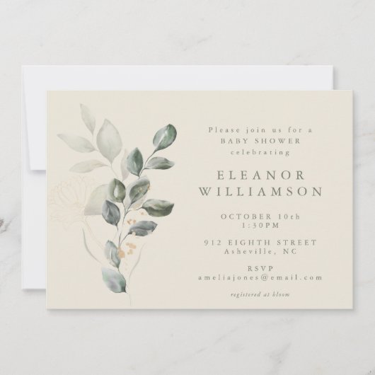 Minimalistisch Rustic Gold Greenery-Baby shower Kaart (Voorkant)