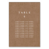 Minimalistisch Rustic Kraft Table Number met namen Kaart (Achterkant)
