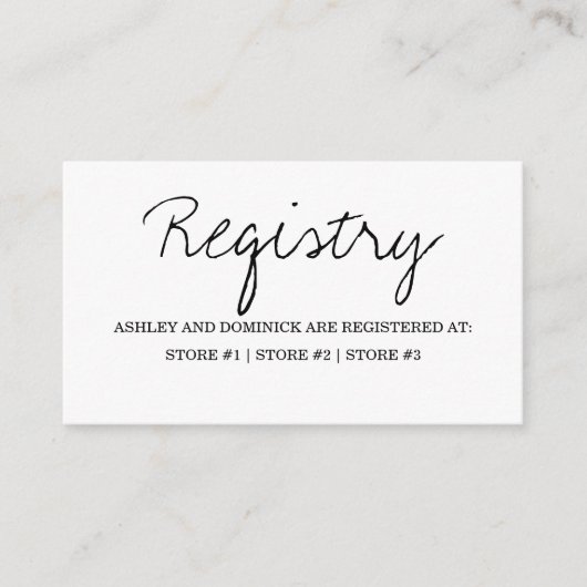 Minimalistisch Rustic Script Wedding Registry Informatiekaartje (Voorkant)