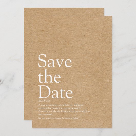 Minimalistisch Rustic Sparen de Definitie van de D Kaart (Voorkant / Achterkant)