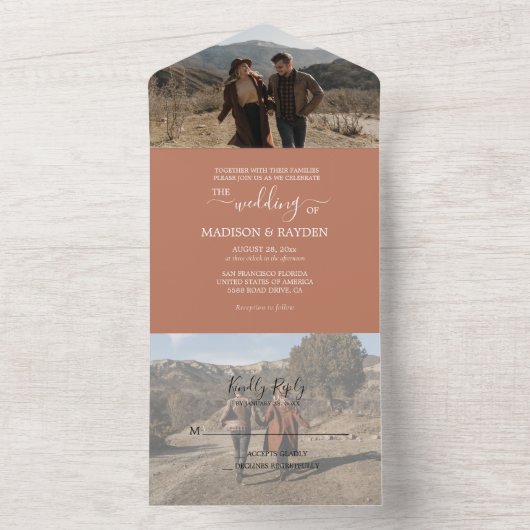 Minimalistisch Rustic Terracotta Wedding All In One Uitnodiging (Binnen)