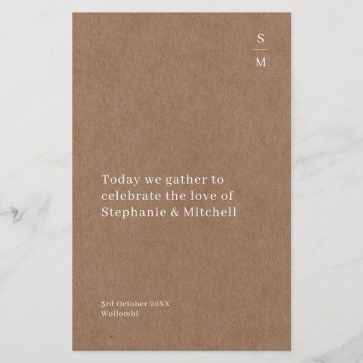 Minimalistisch Rustic Wedding Ceremony-programma (Voorkant)