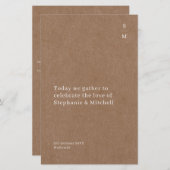 Minimalistisch Rustic Wedding Ceremony-programma (Voorkant / Achterkant)