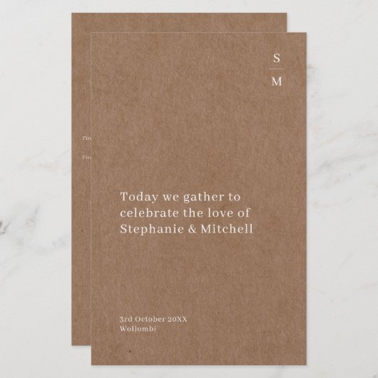 Minimalistisch Rustic Wedding Ceremony-programma (Voorkant / Achterkant)