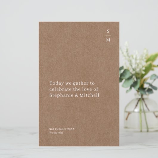 Minimalistisch Rustic Wedding Ceremony-programma (Staand voorkant)