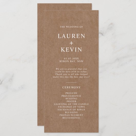 Minimalistisch Rustic Wedding Ceremony-programma (Voorkant / Achterkant)
