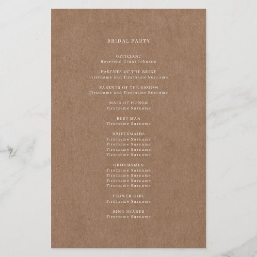 Minimalistisch Rustic Wedding Ceremony-programma (Achterkant)