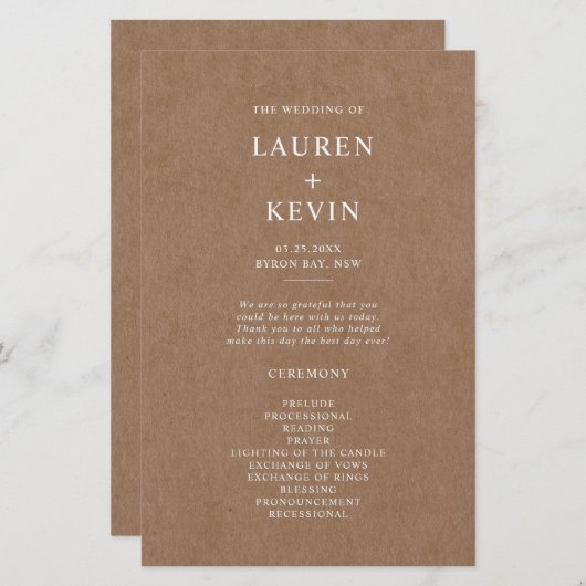 Minimalistisch Rustic Wedding Ceremony-programma (Voorkant / Achterkant)
