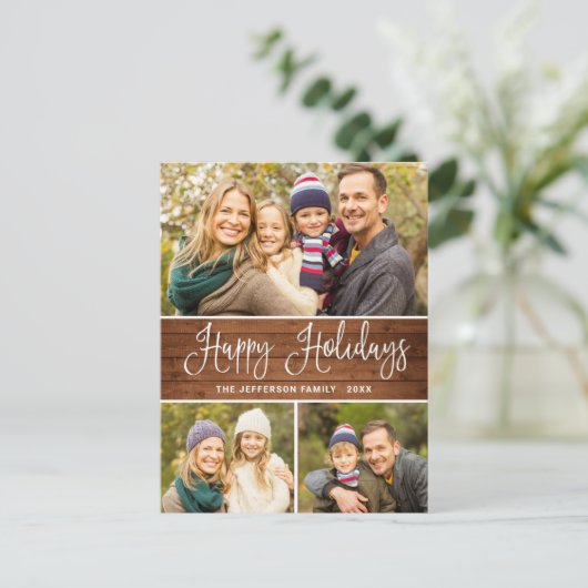 Minimalistisch rustiek 3 FOTO Kerstvakantie Boho Briefkaart (Staand voorkant)