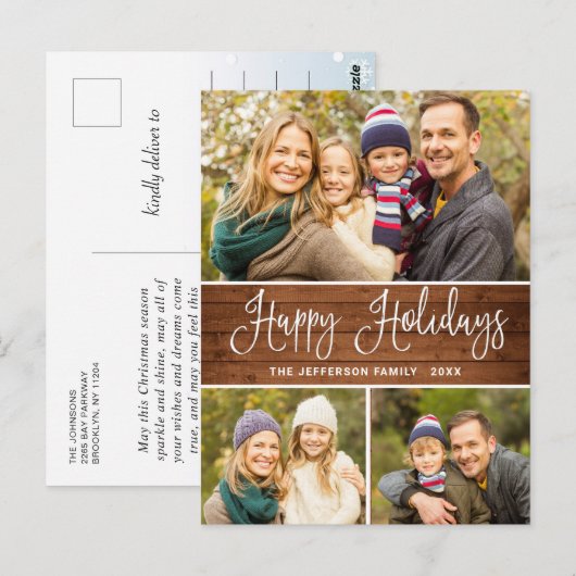 Minimalistisch rustiek 3 FOTO Kerstvakantie Boho Briefkaart (Voorkant / Achterkant)