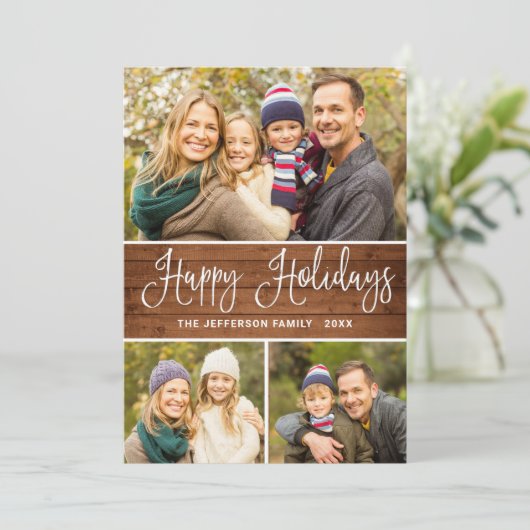 Minimalistisch rustiek 4 FOTO Kerstmis Groet Boho Feestdagenkaart (Staand voorkant)