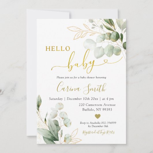 Minimalistisch rustiek eucalyptus groen Baby showe Kaart (Voorkant)