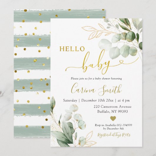 Minimalistisch rustiek eucalyptus groen Baby showe Kaart (Voorkant / Achterkant)