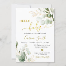 Minimalistisch rustiek eucalyptus groen Baby showe