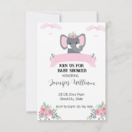 Minimalistisch Rustiek Roze Bloemen Olifant Baby s Kaart