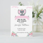 Minimalistisch Rustiek Roze Bloemen Olifant Baby s Kaart (Staand voorkant)