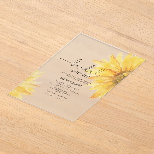 Minimalistisch Rustiek Zonnebloem Vrijgezellenfees Acryl Uitnodigingen (Laagn)