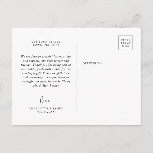 Minimalistisch Rustisch Dank u briefkaart (Achterkant)