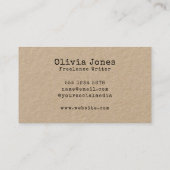Minimalistisch Rustisch kraft voor schrijfmachine Visitekaartje (Achterkant)