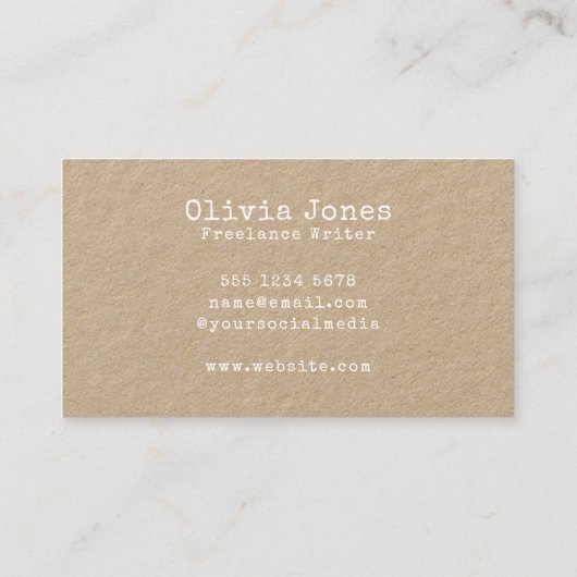 Minimalistisch Rustisch  kraft voor schrijfmachine Visitekaartje (Achterkant)