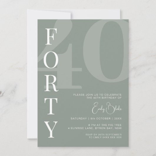 Minimalistisch Sage 40ste verjaardagsfeestje Kaart (Voorkant)