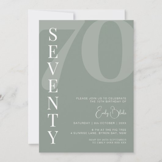 Minimalistisch Sage 70ste verjaardagsfeestje Kaart (Voorkant)