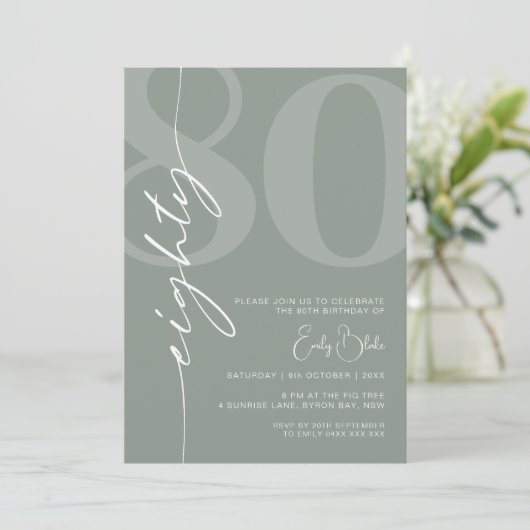 Minimalistisch Sage 80ste verjaardagsfeestje Kaart (Staand voorkant)