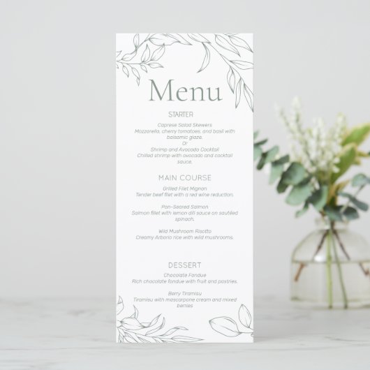 Minimalistisch Sage Bloemen Bruiloft Menu (Staand voorkant)