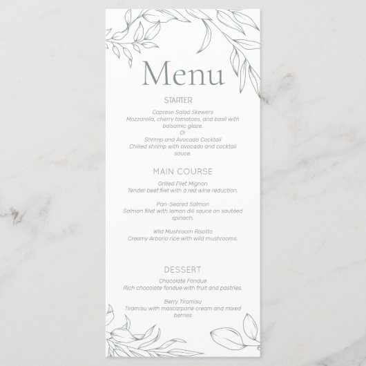Minimalistisch Sage Bloemen Bruiloft Menu (Voorkant)