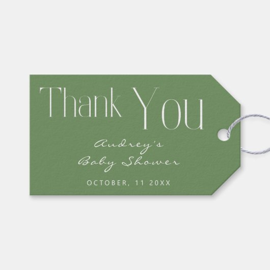 Minimalistisch Sage Green Baby shower Hartelijk da Cadeaulabel (Voorkant (Horizontaal))
