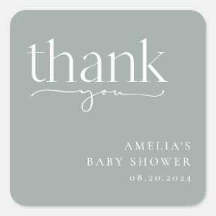 Minimalistisch Sage Green Baby shower Hartelijk da Vierkante Sticker