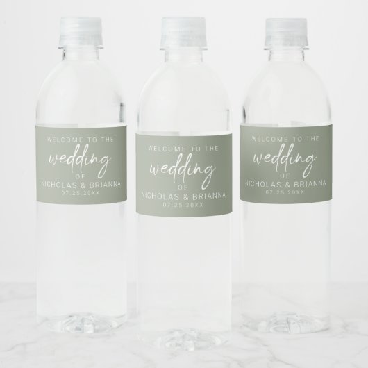 Minimalistisch Sage Green Boho Wedding Elegant Waterfles Etiket (Flessen)