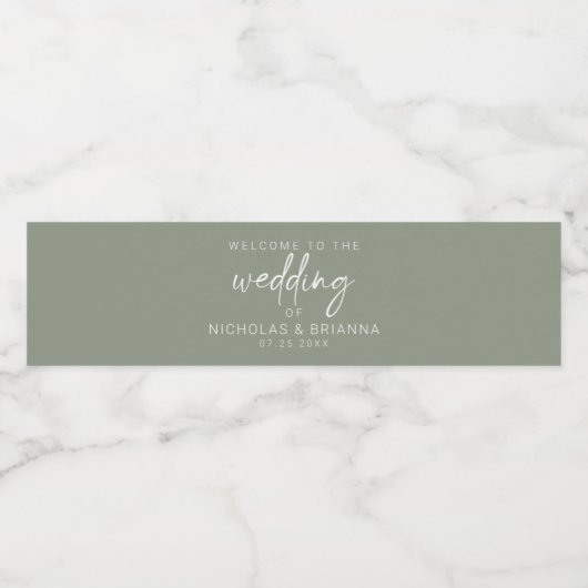 Minimalistisch Sage Green Boho Wedding Elegant Waterfles Etiket (Enkel label)