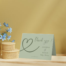 Minimalistisch Sage Green Elegant Modern Baby show Bedankkaart