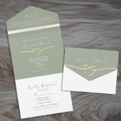 Minimalistisch Sage Green en Gold Wedding All In One Uitnodiging