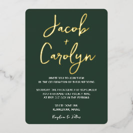 Minimalistisch Sage Green en Gold Wedding Folie Uitnodiging