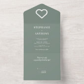 Minimalistisch Sage Green en White Wedding All In One Uitnodiging (Binnen)
