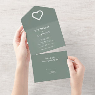 Minimalistisch Sage Green en White Wedding All In One Uitnodiging