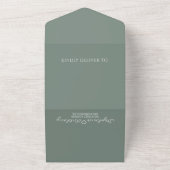Minimalistisch Sage Green met Heart Modern Wedding All In One Uitnodiging (Buitenkant)
