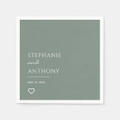 Minimalistisch Sage Green met Heart Modern Wedding Servet (Voorkant)