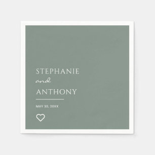 Minimalistisch Sage Green met Heart Modern Wedding Servet