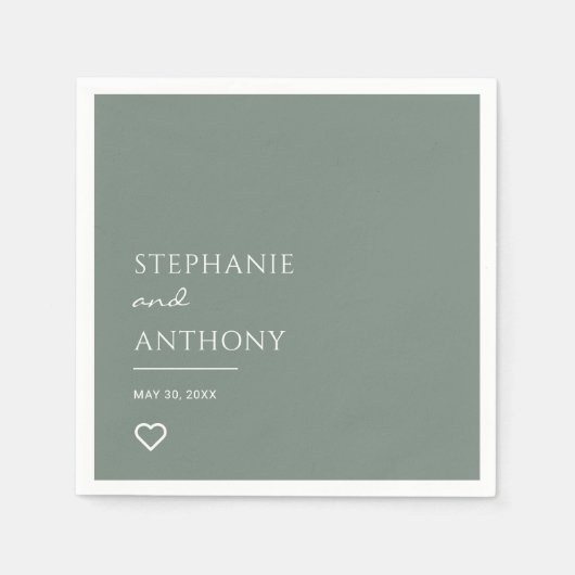 Minimalistisch Sage Green met Heart Modern Wedding Servet (Voorkant)