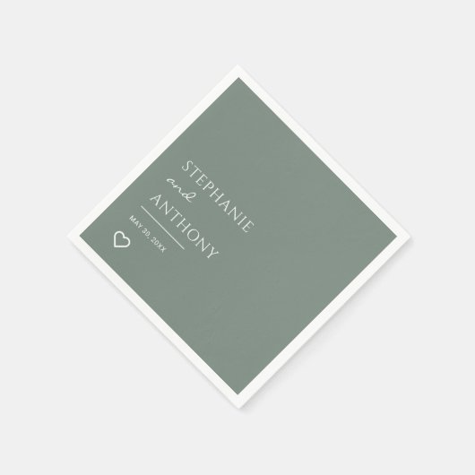 Minimalistisch Sage Green met Heart Modern Wedding Servet (Hoek)
