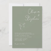 Minimalistisch Sage Green Romantic Photo Wedding Kaart (Voorkant)