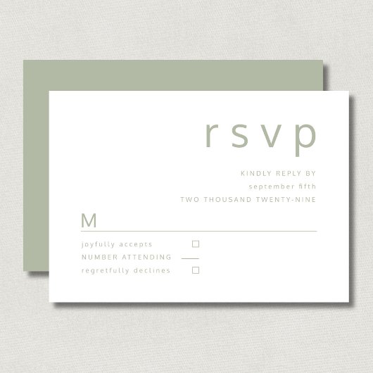 Minimalistisch Sage Green Typography Wedding RSVP Kaartje