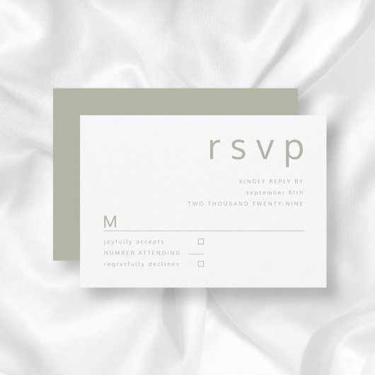 Minimalistisch Sage Green Typography Wedding RSVP Kaartje