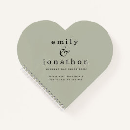 Minimalistisch Sage Green Wedding Heart Guest Book Notitieboek
