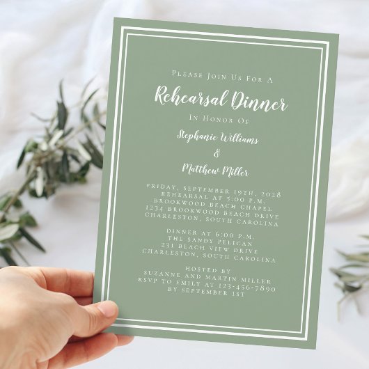 Minimalistisch Sage Green Wedding Rehearsal Dinner Kaart