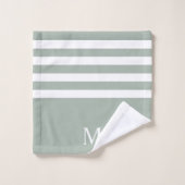 Minimalistisch Sage Green White Stripes Monogram Bad Handdoek (Wasdoekje)