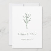 Minimalistisch Sage Groen Bloemen Boeket Bruiloft Bedankkaart (Voorkant)